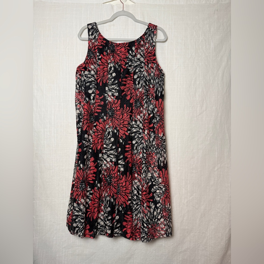 Perceptions New York Dress Women’s Dark Orange and Black Floral Crochet style…